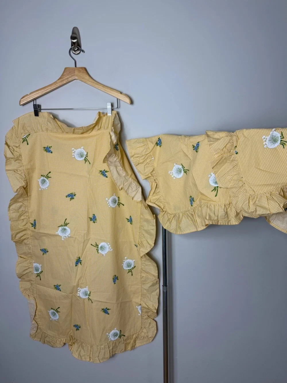 3 Nancy Koltes Shams Yellow Gingham Ruffle Dandelion Floral Custom Made